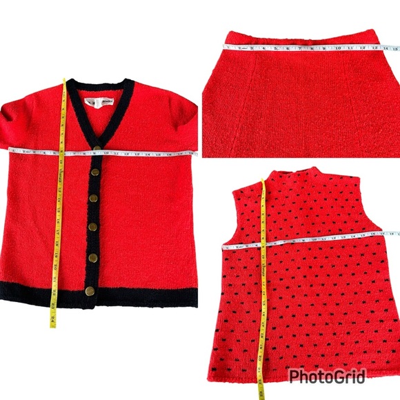 VTG St. John Knits 3-Piece Skirt Suit 60s 70s Red Black Dots Mock Neck Talon Zip - Picture 12 of 16